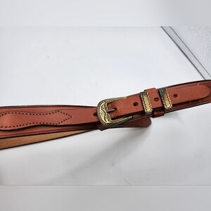 Ranger Brown Leather Belt with Fancy Gold Buckle